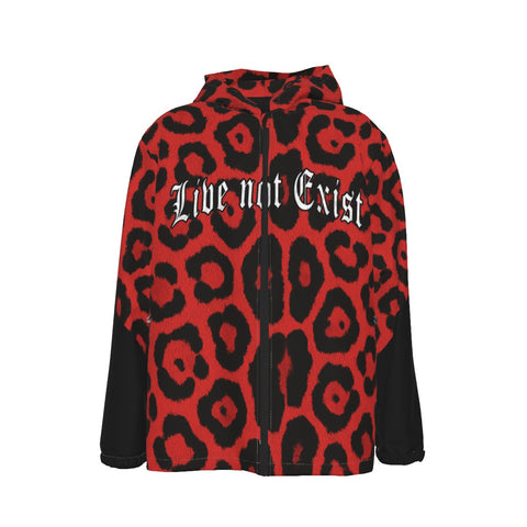 Live Not Exist “Savage Mode” Leopard Windbreaker – Red Animal Print Edition